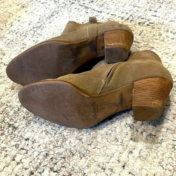 MADEWELL Billie Suede Leather Zip Up Ankle Boots Taupe Tan Heel Booties Womens 7 - Picture 9 of 13
